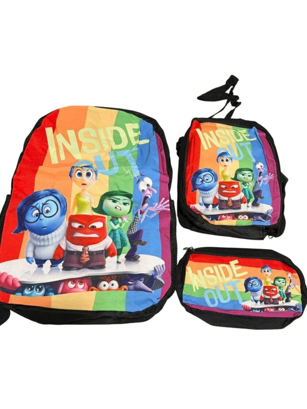 3 Pack Backpack Lunch Bag Pencil Case Inside Out Cartoon Back to School New
